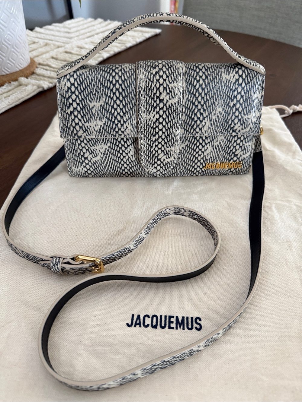 Jacquemus Le Grand Bambino Black & White Snakeskin-Effect Mini Bag - Picture 6 of 6